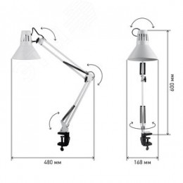 Светильник настольный на струбцине белый N-121-E27-40W-W
