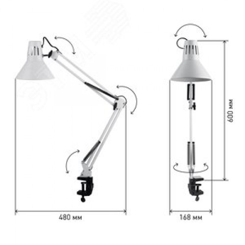 Светильник настольный на струбцине белый N-121-E27-40W-W
