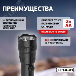 Фонарь TM1W Трофи 1x1W LED, алюм, 2хАА
