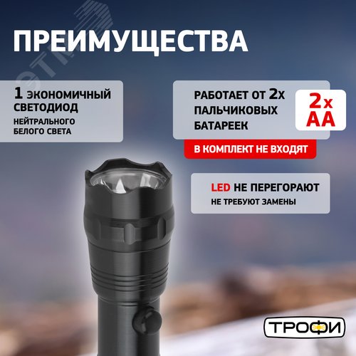 Фонарь TM1W Трофи 1x1W LED, алюм, 2хАА