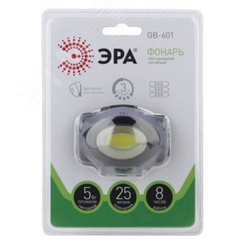 Фонарь налобный светодиодный 5Вт 150Лм IP40 COB 3 режима на батарейках 3xAAA (в комплект не входят) GB-601 черный