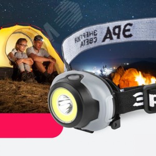 Фонарь налобный светодиодный 5Вт 310Лм IP40 SMD+COB 3 режима на батарейках 3xAAA (в комплект не входят) GB-710 Криптон