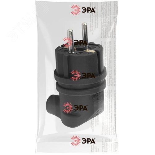 Вилка каучуковая с/з 90град с кольцом 16A IP44 черная V9-B-IP44