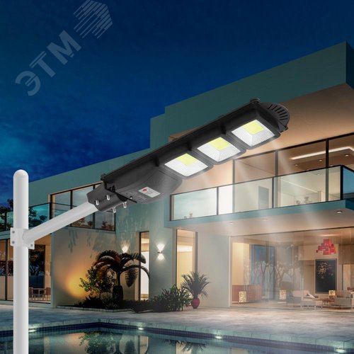 Светильник консольный на солнечной батарее, COB, с кронштейном,60W,с датчиком движения, ПДУ, 1100 Лм, 5000 К, IP65