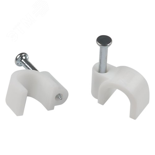 Скоба пластиковая крепежная круглая 7 мм белая NO-224-569 (50 шт/уп)