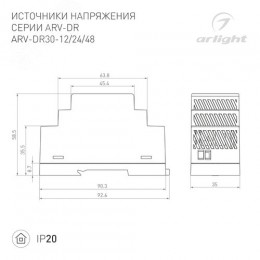 Блок питания ARV-DR30-24 (24V, 1.25A, 30W) (ARL, IP20 DIN-рейка)