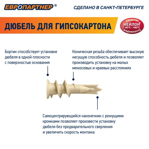 Дюбель для гипсокартона 14х39 нейлон с шурупом 4.5х35 (100 шт)