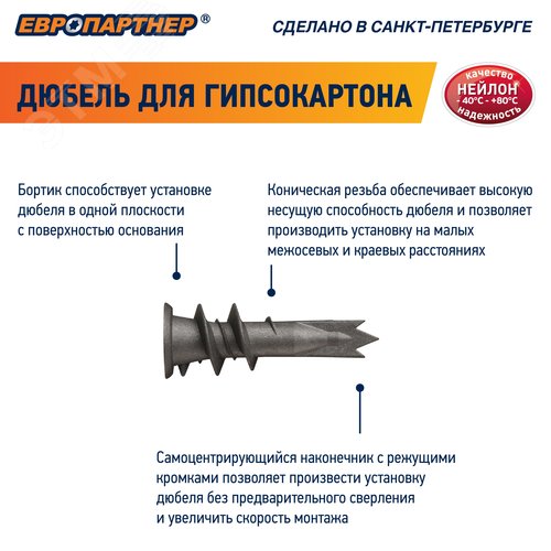 Дюбель для двойного гипсокартона PBAМ 14х39 с шурупом (50шт)