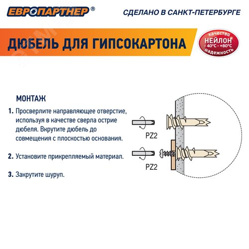 Дюбель для двойного гипсокартона PBAМ 14х39 с шурупом (50шт)
