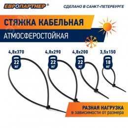 Стяжка кабельная нейлоновая PRNS 290x4.8 черная атмосферостойкая (100шт)
