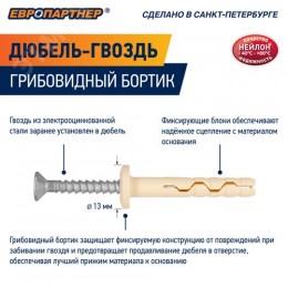 Дюбель-гвоздь нейлоновый PDG F с грибовидной манжетой 6х40 (120 шт)