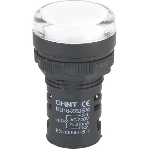 Индикатор ND16-22DS/4C белый, компактный, встроенный конденсатор, IP65 АС230В (R)