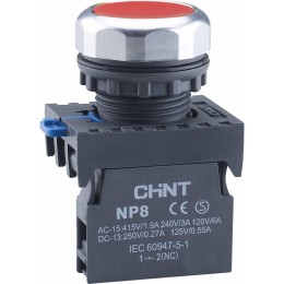 Кнопка NP8-01BN/4 без подсветки, с самовозвратом, красная, 1НЗ, IP65 (R)