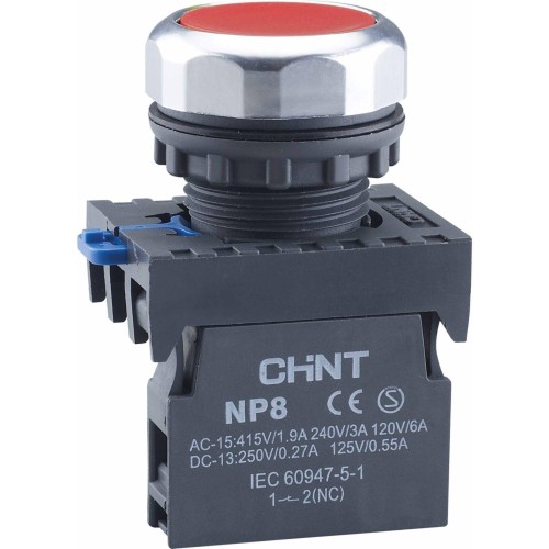 Кнопка NP8-01BN/4 без подсветки, с самовозвратом, красная, 1НЗ, IP65 (R)
