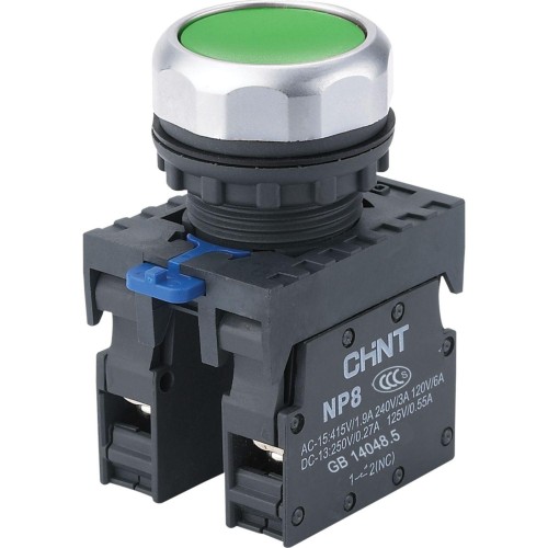 Кнопка NP8-11BN/3 без подсветки, самовозвратом, зеленая, 1НО+1НЗ, IP65 (R)