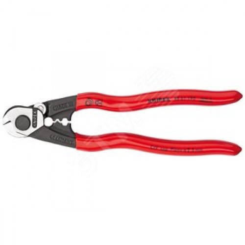 Тросорез компактный рез: кабель 7 мм проволочный трос 5 мм проволока средней твёрдости 4 мм рояльная струна (42 HRC) 25 мм L-190 мм зоны для обжимки концевых гильз на боуденовские и тяговые тросы чёрный обливные рукоятки