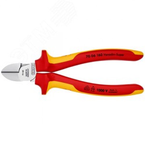 Бокорезы VDE 1000V резка - мягкая проволока 4мм проволока средней твердости 3мм твердая проволока 2мм L=160мм 62HRC диэлкектрические хромированные двухкомпонентные рукоятки