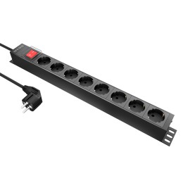 Блок розеток NTSS, 19, 1U, алюминий, 1ф16A, 3.7кВт, (8) Schuko CEE 7/7, выкл. с подсв.и крыш., 1.8м каб., вил. Schuko