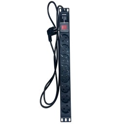 Блок розеток NTSS, 19, 1U, алюминий, 1ф16A, 3.7кВт, (8) Schuko CEE 7/7, выкл. с подсв.и крыш., 1.8м каб., вил. Schuko