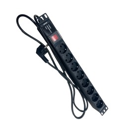 Блок розеток NTSS, 19, 1U, алюминий, 1ф16A, 3.7кВт, (8) Schuko CEE 7/7, выкл. с подсв.и крыш., 1.8м каб., вил. Schuko