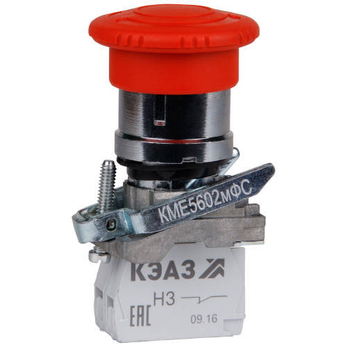 Кнопка КМЕ5602мФС-красный-0но+2нз-гриб-фикс-IP65