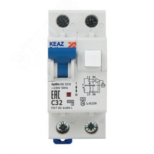 Выключатель автоматический дифференциального тока АВДТ с защитой от сверхтоков 2П 32А 30мА A OptiDin D63-22C32-A-УХЛ4