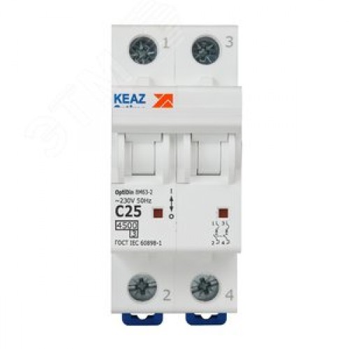 Выключатель автоматический двухполюсный 25А C 4,5кА AC OptiDin BM63-2C25-4,5-УХЛ3