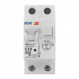 Выключатель автоматический дифференциального тока АВДТ с защитой от сверхтоков 2П 10А 30мА AC 4,5кА OptiDin D63-22C10-AC-У3
