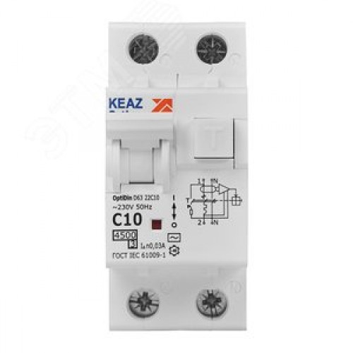 Выключатель автоматический дифференциального тока АВДТ с защитой от сверхтоков 2П 10А 30мА AC 4,5кА OptiDin D63-22C10-AC-У3