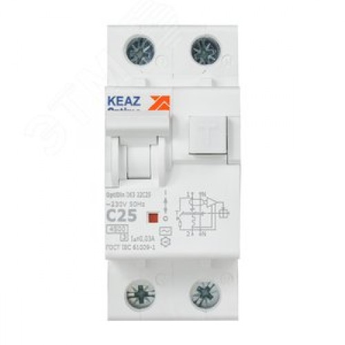 Выключатель автоматический дифференциального тока АВДТ с защитой от сверхтоков 2П 25А 30мА AC 4,5кА OptiDin D63-22C25-AC-У3