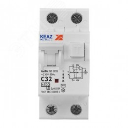Выключатель автоматический дифференциального тока АВДТ с защитой от сверхтоков 2П 32А 30мА AC 4,5кА OptiDin D63-22C32-AC-У3