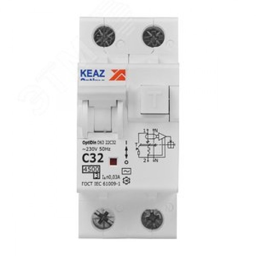 Выключатель автоматический дифференциального тока АВДТ с защитой от сверхтоков 2П 32А 30мА AC 4,5кА OptiDin D63-22C32-AC-У3