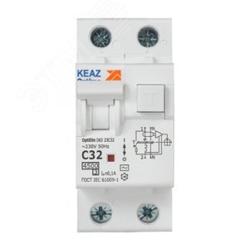 Выключатель автоматический дифференциального тока АВДТ с защитой от сверхтоков 2П 32А 100мА AC 4,5кА OptiDin D63-23C32-AC-У3