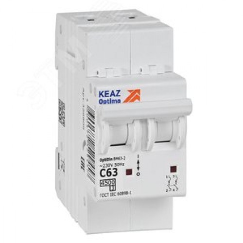 Выключатель автоматический двухполюсный 63А C 4,5кА AC OptiDin BM63-2C63-4,5-УХЛ3