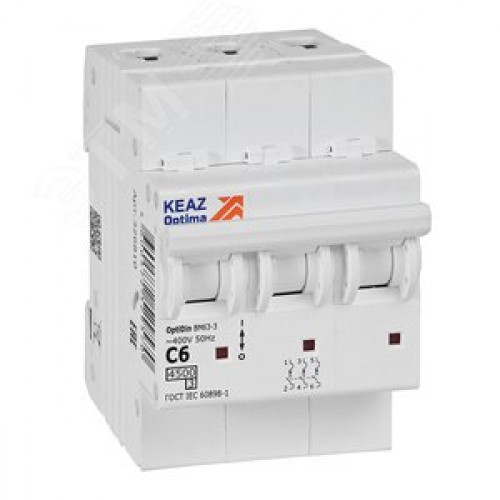 Выключатель автоматический трехполюсный 6А C 4,5кА AC OptiDin BM63-3C6-4,5-УХЛ3