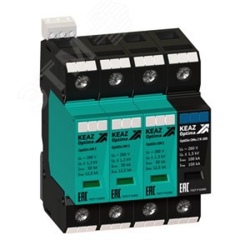 Ограничитель импульсных перенапряжений (УЗИП) 3П+Nu 12,5кА (класс I + II + III) OptiDin OM-I-3+Nu-280/12,5/R