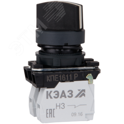 Переключатель КПЕ1611Р-черный-1но+1нз-ручка-фикс-2поз-IP65