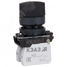 Переключатель КПЕ2620Р-черный-2но+0нз-ручка-фикс-3поз-IP65