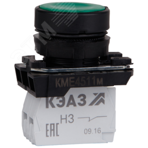 Кнопка КМЕ4511м-зеленый-1но+1нз-цилиндр-IP54