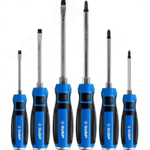 Набор: Отвертки ударные ''Профессионал'' ''УДАРНИК'', сквозной Cr-V стержень с усилит.под ключ, 2-хкомп.рук, магн.наконечник, в коробке, 6предм