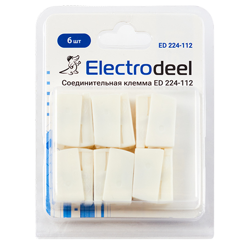 Клемма соединительная  2-контактная Elеctrodeel ED 224-112-b6, сечение 0,5-2,5 мм2, 24А/400В (упаковка 6 штук)