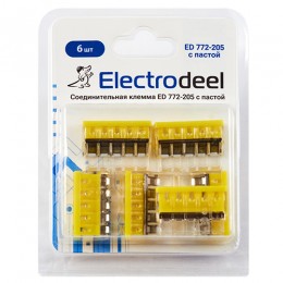 Клемма соединительная  5-контактная с пастой Elеctrodeel ED 772-205-b6, сечение 0,5-2,5 мм2,  24А/450В (упаковка 6 штук)