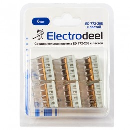 Клемма соединительная  8-контактная с пастой Elеctrodeel ED 772-208-b6, сечение 0,5-2,5 мм2,  24А/450В (упаковка 6 штук)