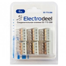 Клемма соединительная  8-контактная Elеctrodeel ED 772-208-b6, сечение 0,5-2,5 мм2, 24А/450В (упаковка 6 штук)