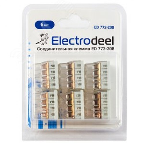 Клемма соединительная  8-контактная Elеctrodeel ED 772-208-b6, сечение 0,5-2,5 мм2, 24А/450В (упаковка 6 штук)