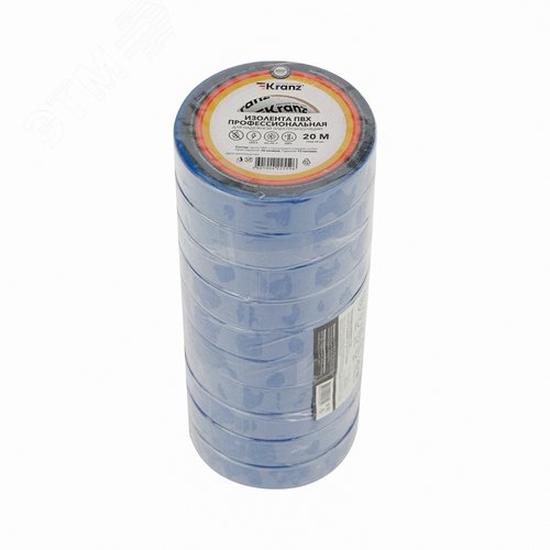 Изолента ПВХ KRANZ профессиональная, 0.18х19 мм, 20 м, синяя
