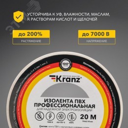 Изолента ПВХ профессиональная, 0,18х19 мм, 20 м, белая