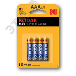 Батарейка Kodak LR03-4BL MAX SUPER Alkaline [K3A-4] (40/200/32000)