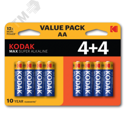 Батарейка Kodak LR6 4+4BL MAX SUPER Alkaline AA