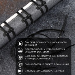 Хомут-стяжка кабельная нейлоновая 400x4,8 мм, черная, 100 шт